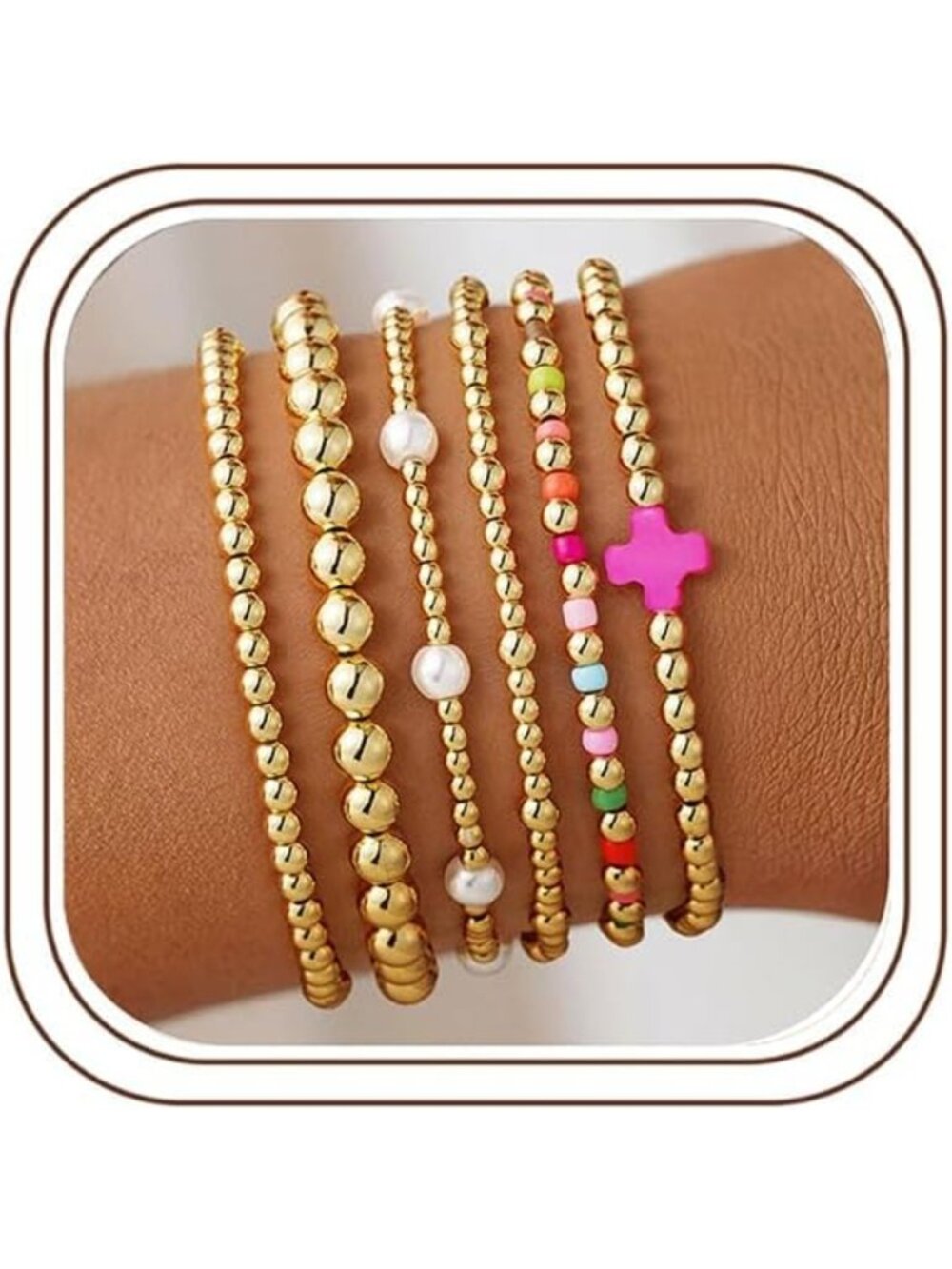 14K Gold Beaded Bracelet Stack for Women & Teen Girls - Trendy Jewelry Set